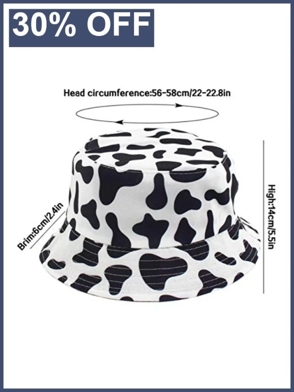 Reversible Bucket Hat Cow Print Cotton Sun Hat Women Packable Beach